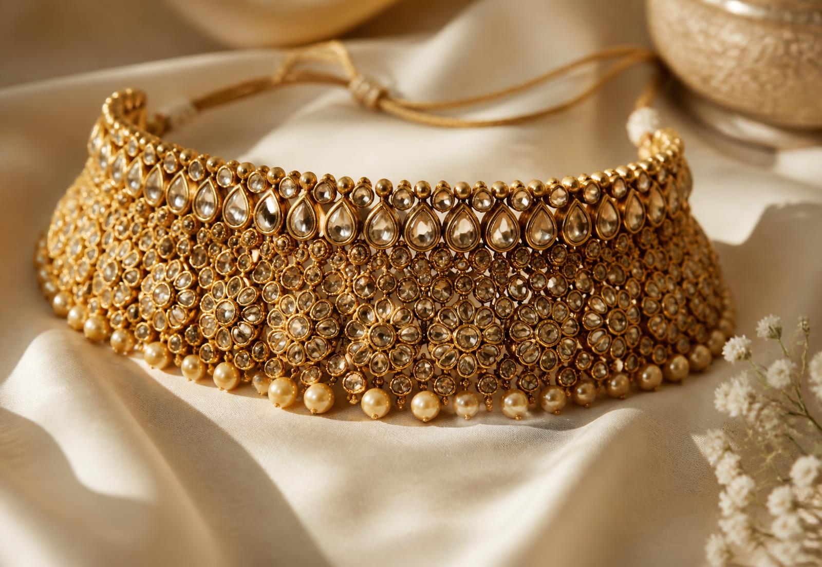 Gold bridal choker necklace at Sapthagiri Jewellery Works, Sirsi